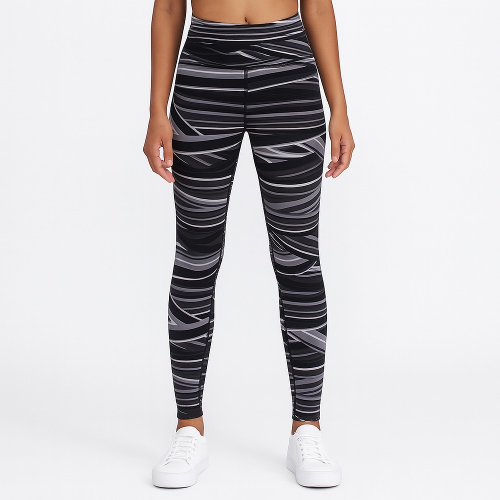Everlast Gray Black Stripe Geo Mummy Print Athletic Leggings Women’s Size Medium